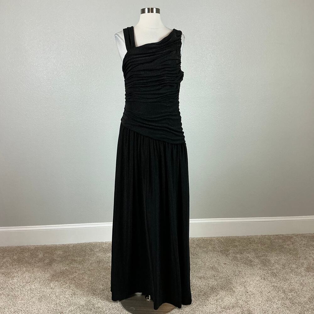 DKNY Sparkly Knit Sleeveless Ruched Long A-Line Formal Gown Black Size 10 - Picture 2 of 12